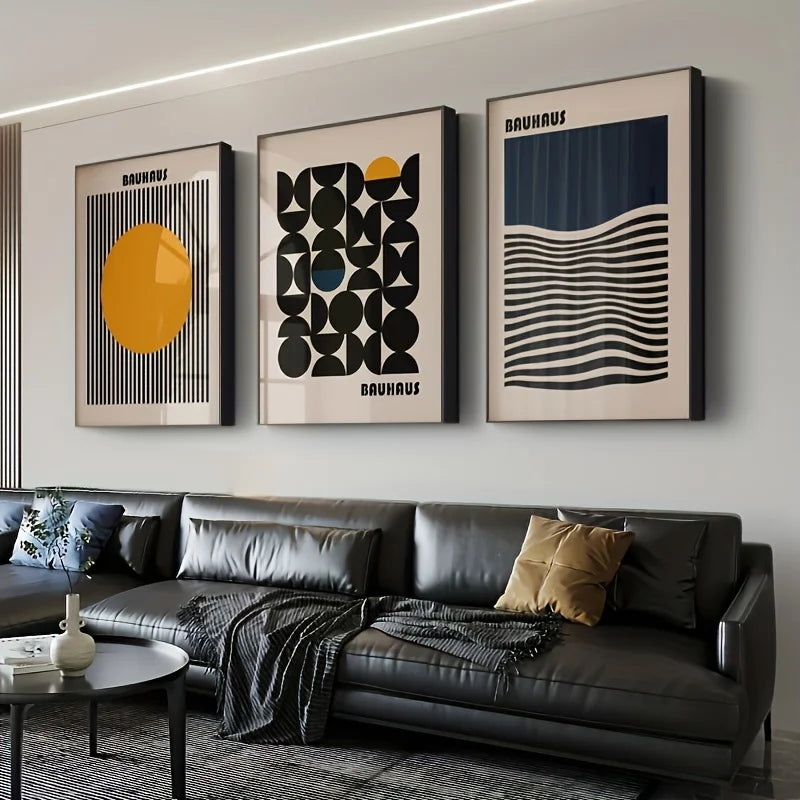3-Piece Bauhaus Minimalist Canvas Wall Art | Geometric Prints Canvas Wall Art Set Peaceful Pleasures Health and Wellness