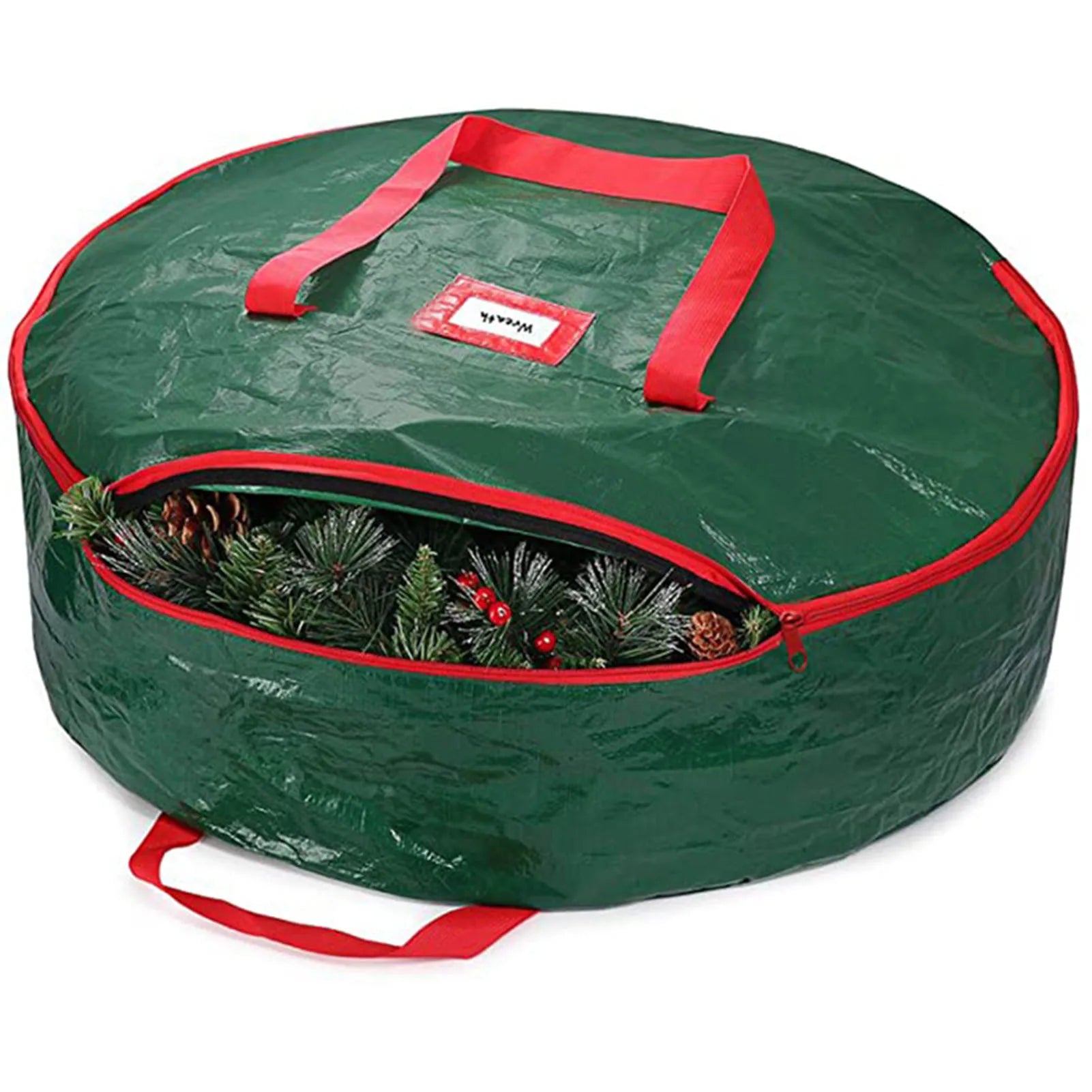 Large Capacity Round Christmas Wreath Storage Bag With Handle Wear-resistant Waterproof Festive Garland Handbag Wreath Storage Peaceful Pleasures Health and Wellness Green 76x20cm
