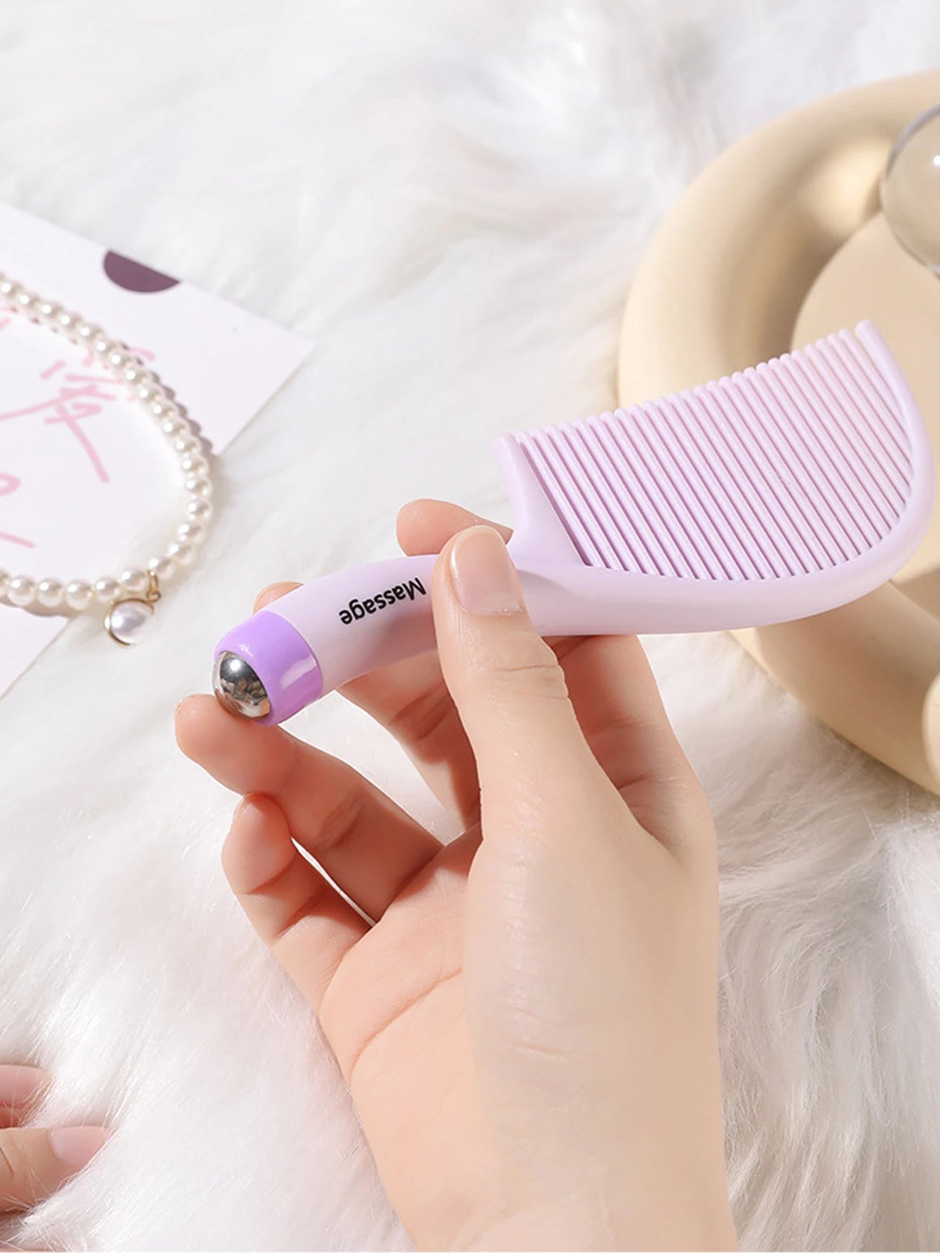 1Pcs Portable Women Contrast Color Massage Comb Bead Massage Hair Styling Comb Straightening Comb Peaceful Pleasures Health and Wellness