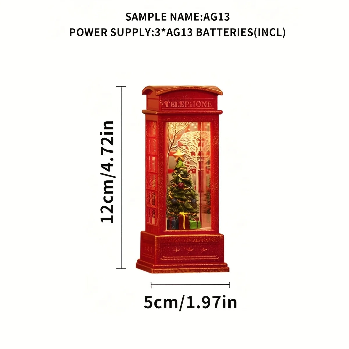 Christmas Phone Booth Decoration with Santa Claus, Snowman & Tree - Red Retro Telephone Booth Ornament With Light Home Decorator Peaceful Pleasures Health and Wellness Christmas Tree -1pc Warm White 0-5W