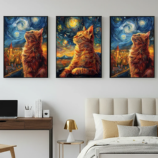 Nordic Impressionist Cat Canvas Wall Art | Tabby Poster Print Canvas Wall Art Peaceful Pleasures Health and Wellness
