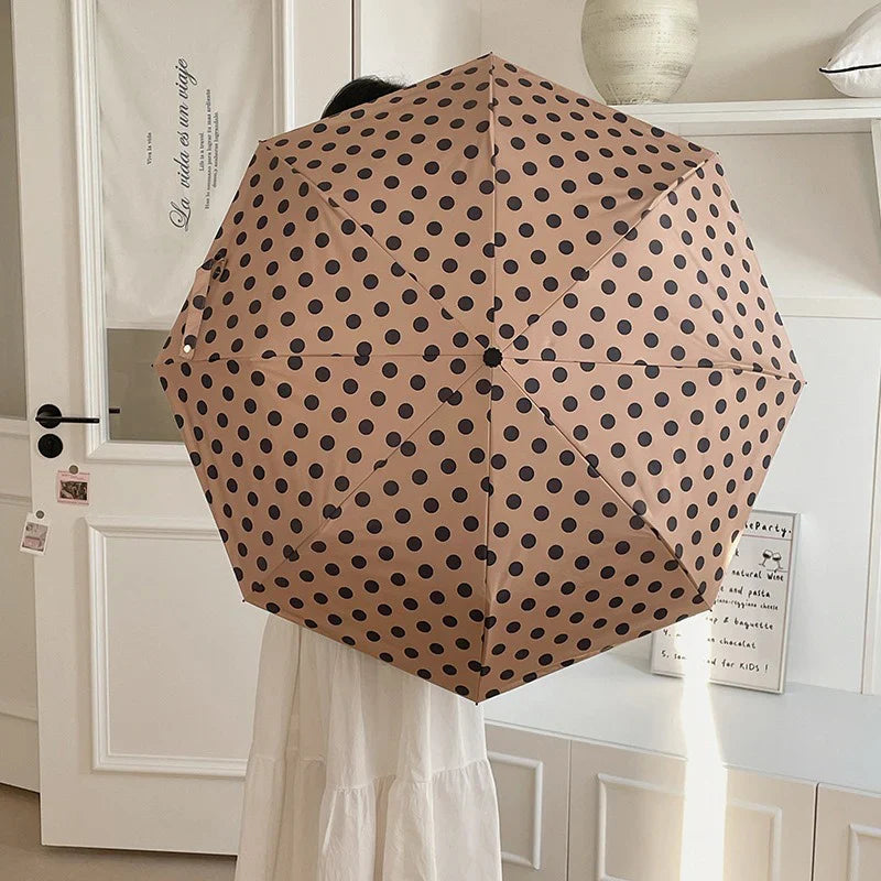 Retro Dot Folding UV Sun Umbrella – Portable & Auto Open