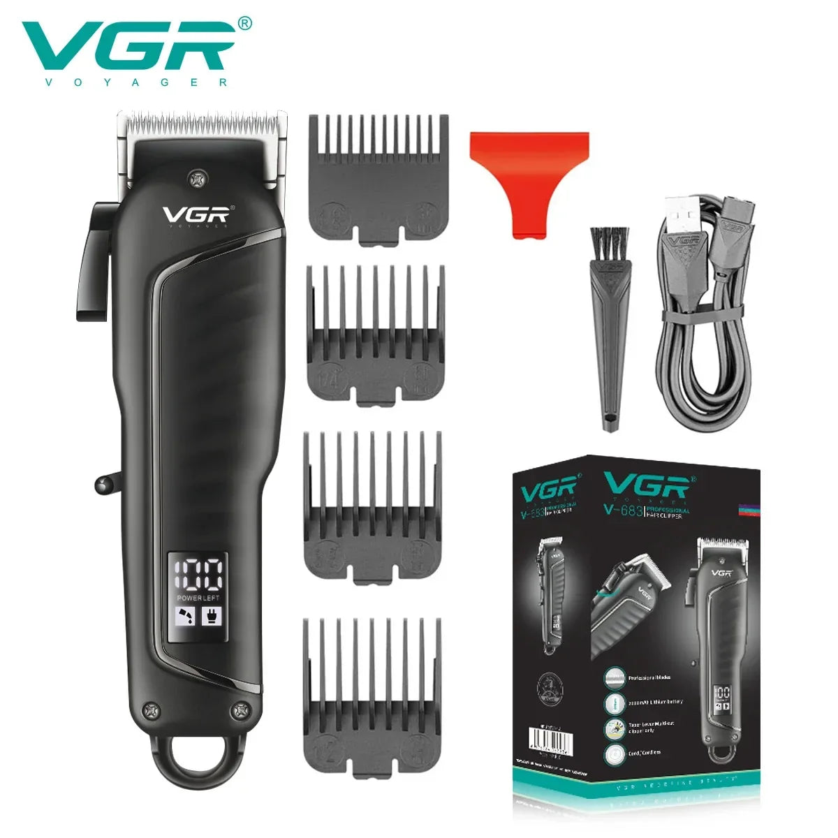VGR V-683 Professional Rechargeable Hair Clipper | Digital Display