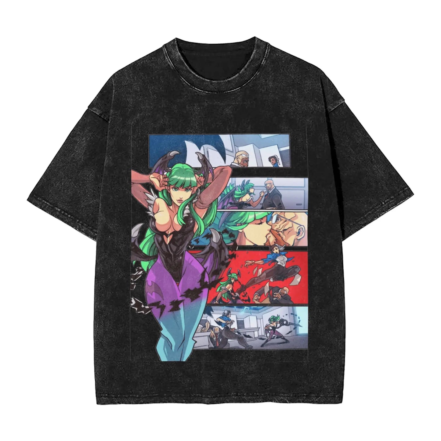 Casual Morrigan Aensland T-Shirts for Men Crew Neck Cotton Washed T Shirt Vampire Short Sleeve Tee Shirt Big Size Clothes Peaceful Pleasures Health and Wellness 3 XXL