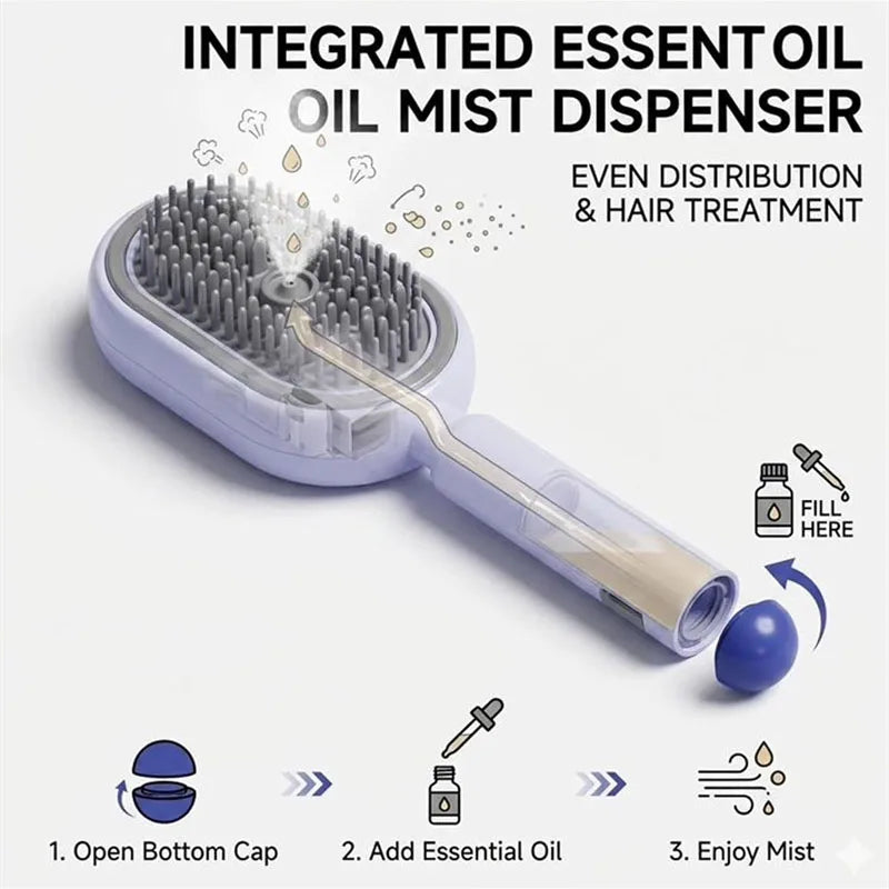 Electric Spray Air Cushions Massage Comb 3 in 1 Self Cleaning Steam Essential Oil Brush Rechargeable Spray Scalp Massager Combs Peaceful Pleasures Health and Wellness