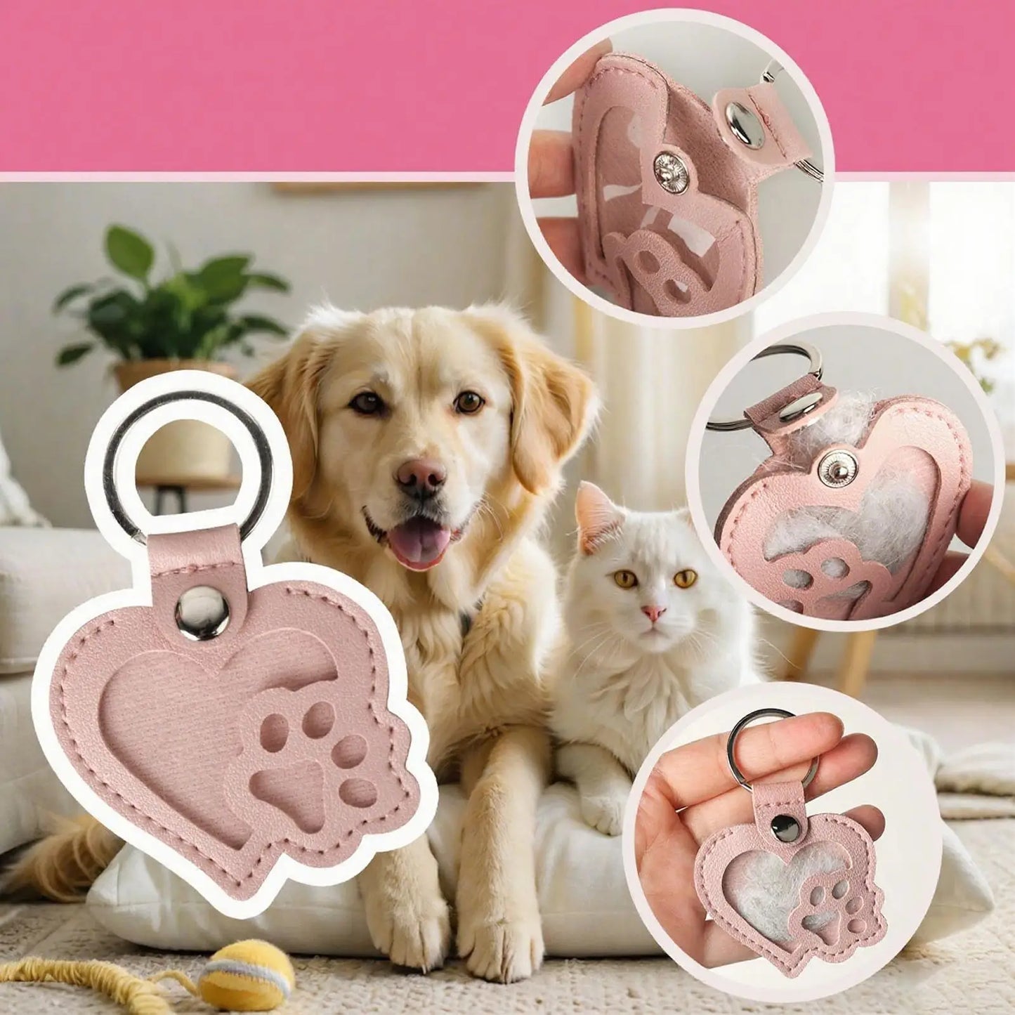 Leather Pet Hair Collector Keychain | Dog Keepsake Pendant