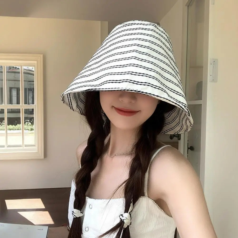 Women's Striped Bucket Hat UPF 50+ Wide Brim Beach Sun Hat