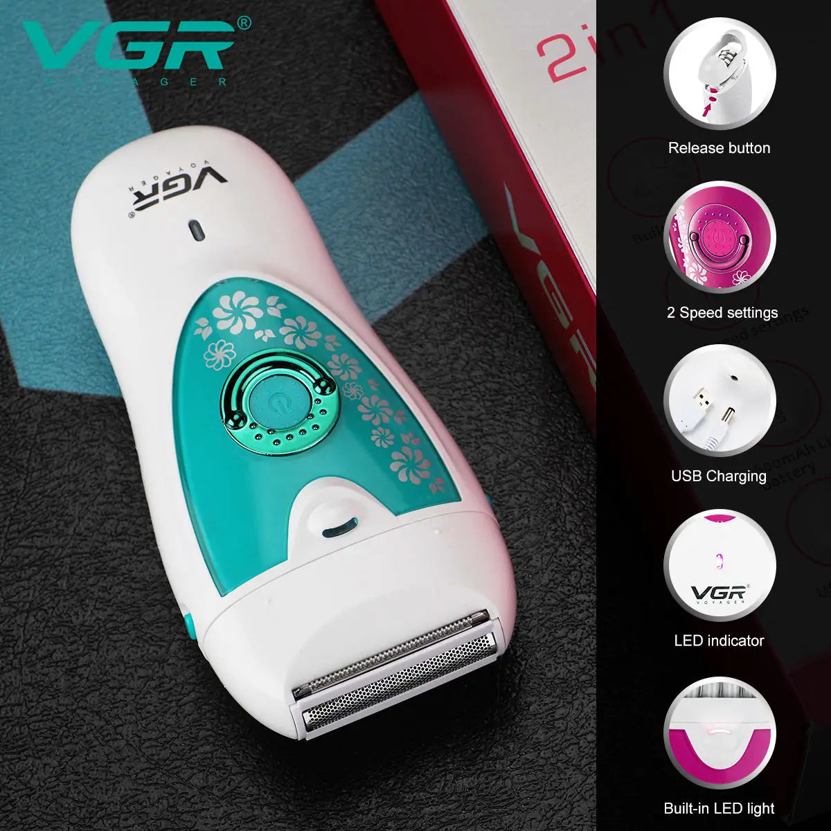VGR 722 Multi-Function Women Shaver Electric Epilator Hair Removal Body Washing Universal Voltage Peaceful Pleasures Health and Wellness