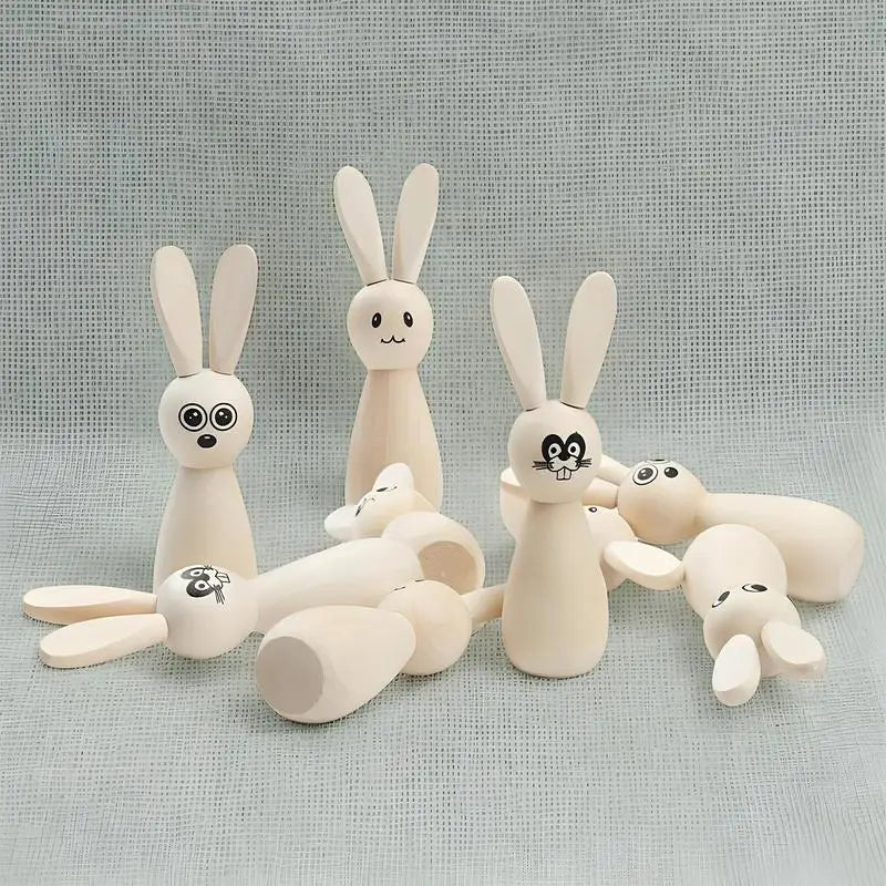 Unfinished Wooden Bunny Peg Dolls Set of 8 | Blank Easter Figurines