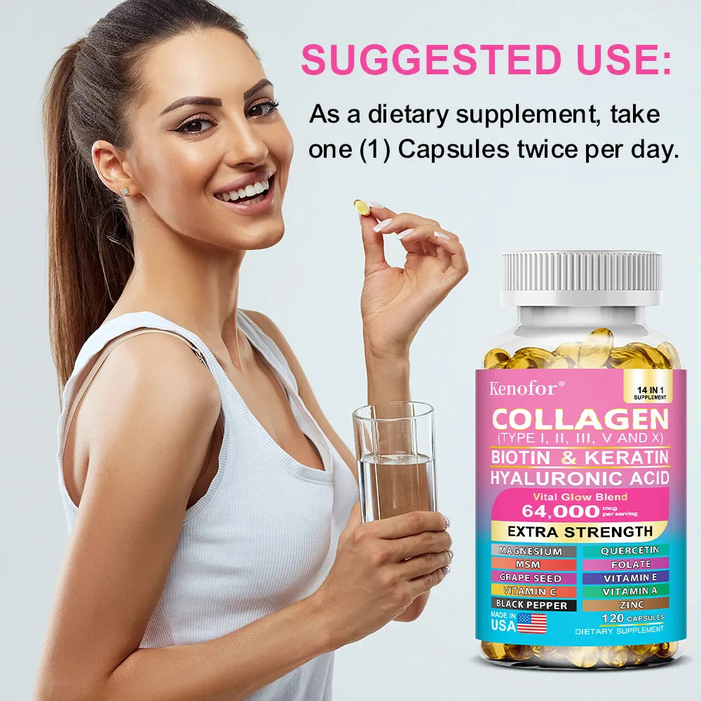 Multi Collagen Capsules Types I II III V X | Biotin Keratin Hair Skin Nails