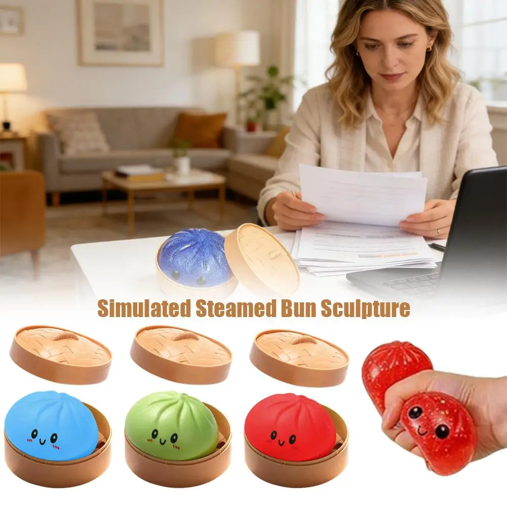 Giant Dumpling Squeeze Fidget Toy with Bamboo Steamer Box