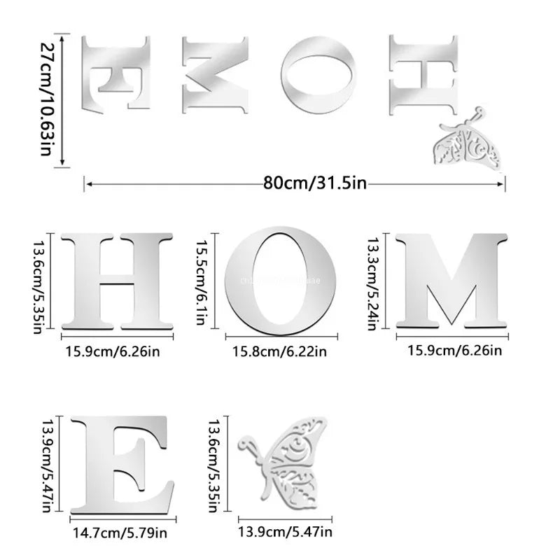 3D Acrylic DIY Mirror Large Self-Adhesive Removable Wall Stickers Family English Alphabet Living Room Bedroom Home Decorations Peaceful Pleasures Health and Wellness
