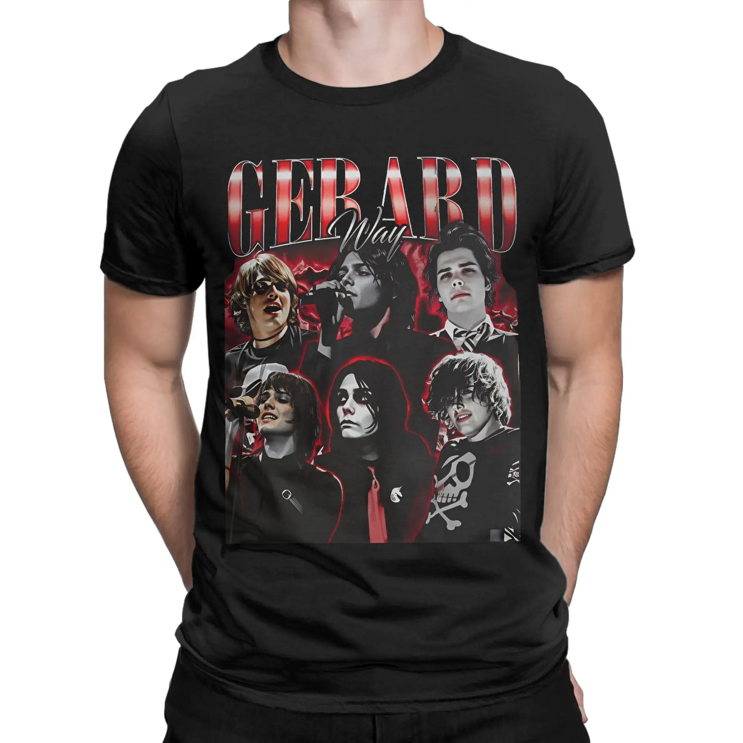 Men's Gerard Way T Shirt 100% Cotton Tops Novelty Short Sleeve Round Neck Tees Adult T-Shirts Peaceful Pleasures Health and Wellness