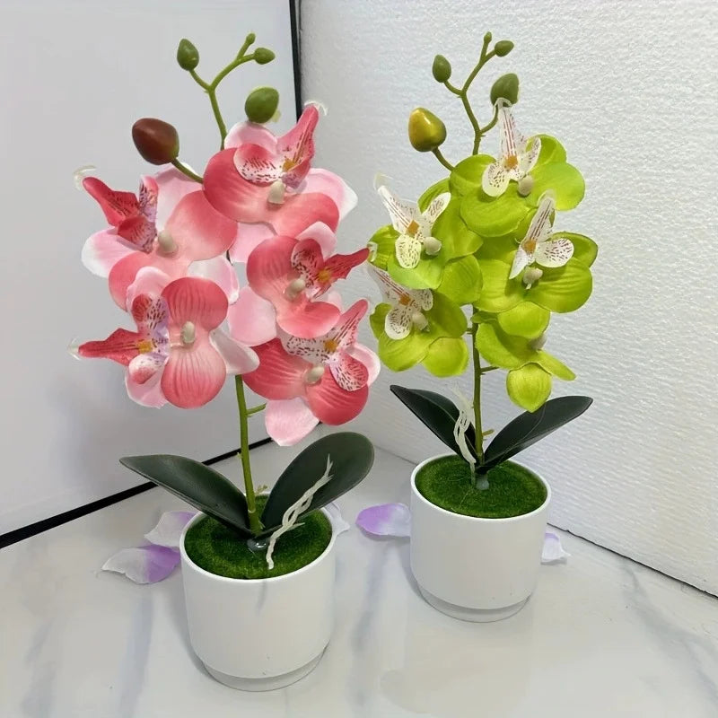 White Artificial Orchid Flowers with Vase | Silk Faux Arrangement