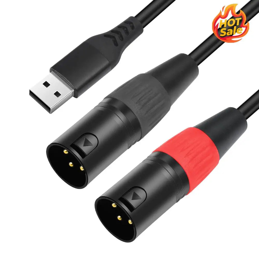 USB A to Dual XLR Male Stereo Audio Cable | 32-Bit DAC