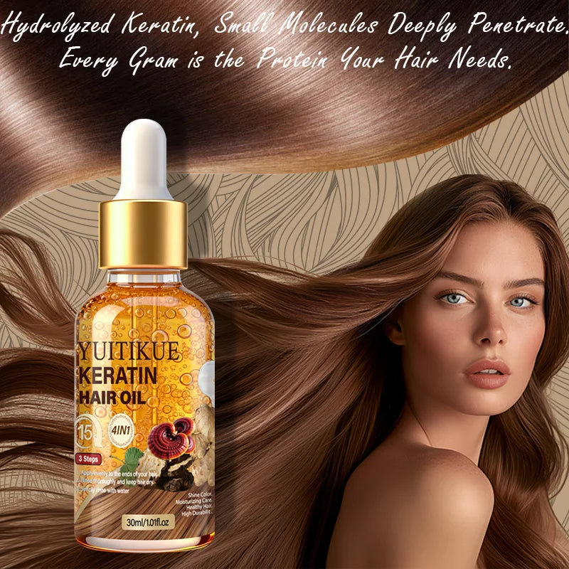 YUITIKUE Keratin Hair Oil | 4-in-1 Formula | 3 Steps 15-Minute Application For Shiny, Moisturized & Healthy Hair 30ml Peaceful Pleasures Health and Wellness