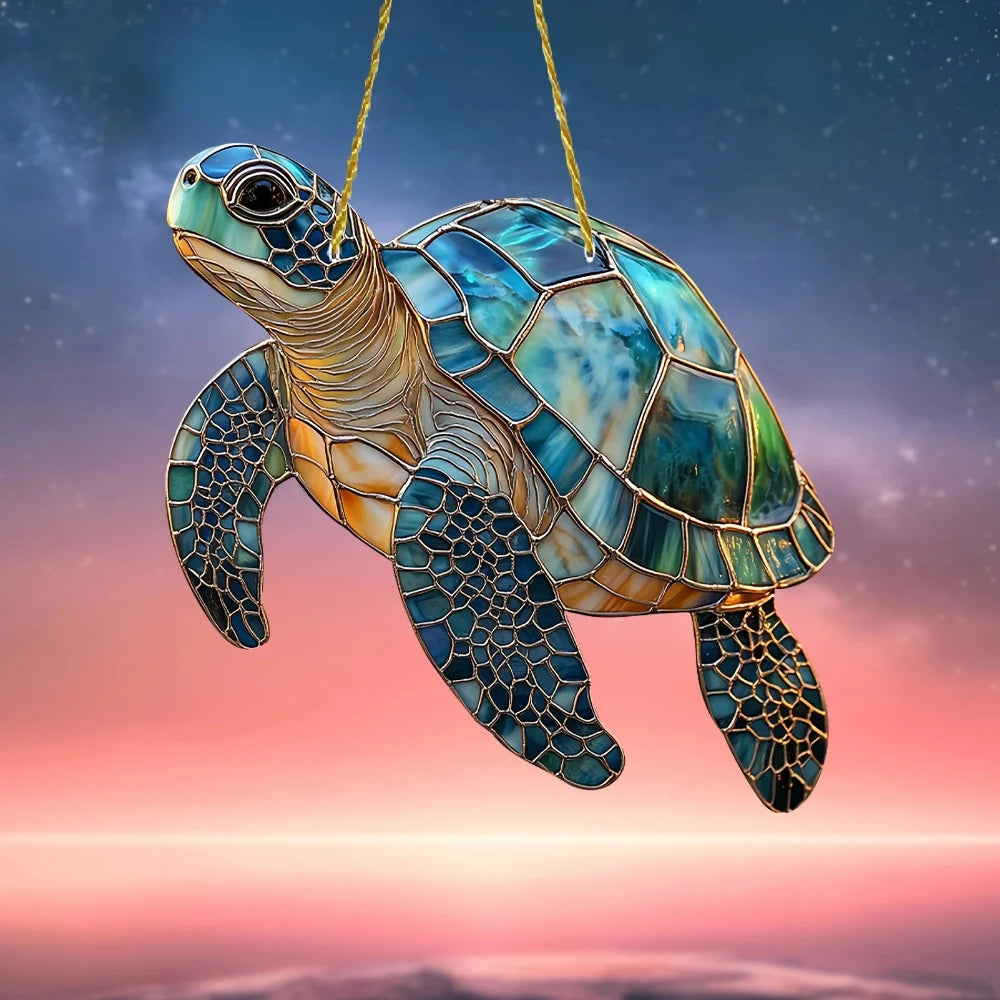 20X20X0.2cm Mythical Fire Phoenix & Turtle Sun Catcher Glass Painted Acrylic window Hanging decoration porch pendant decoration Peaceful Pleasures Health and Wellness
