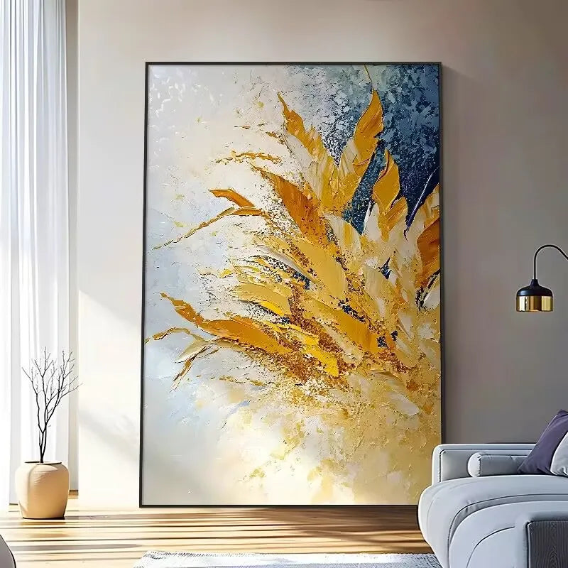 Lucky Golden Leaf Pure Hand drawn Oil Painting,Modern Hanging Picture For Home，Sofa Poster,Images Of Living Room And Dining Room Peaceful Pleasures Health and Wellness