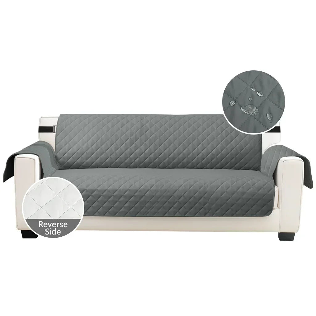 Easy-Fitting Reversible Sofa Couch Cover Waterproof for Dogs Water Resistant Furniture Protector with Elastic Adjustable Strap Peaceful Pleasures Health and Wellness Gray 4 Seater