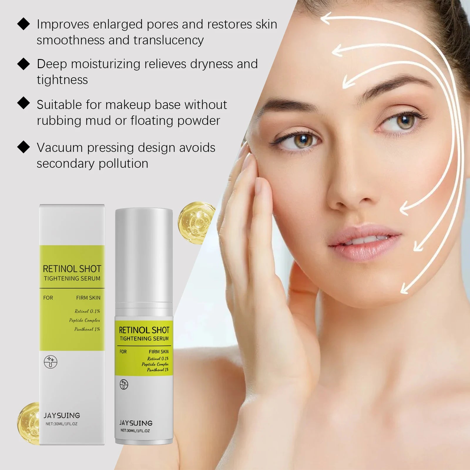 Retinol Firming Serum Anti-Wrinkle Shrink Pores Reduce Redness Sensitivity Brighten Skin Relieve Dryness Nourishing Face Essence Peaceful Pleasures Health and Wellness