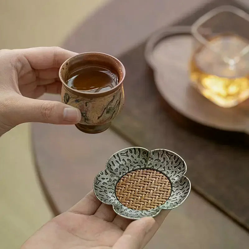 Woven Rattan Tea Coaster | Chinese Style Flower Home Decor Tea Coaster Peaceful Pleasures Health and Wellness