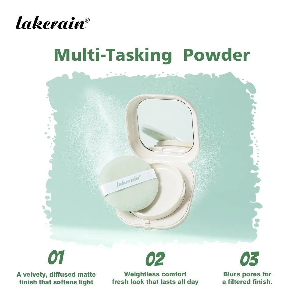 Lakerain Blurring Oil Control Powder Smooth Matte Finish Sweat Humidity Resistant Leak-Proof Design Blurring Hydrating Powder Peaceful Pleasures Health and Wellness