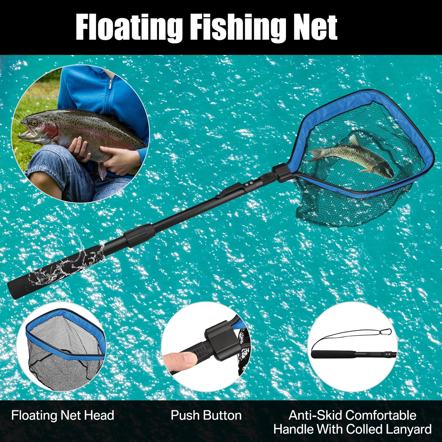 Fishing Net Fish Floating Landing Nets with Foldable Telescopic Pole Handle&Nylon Mesh for Saltwater Freshwater Catch&Release Peaceful Pleasures Health and Wellness