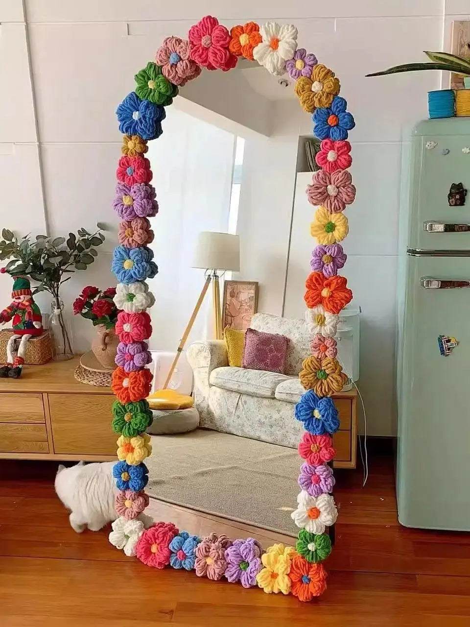 DIY Mirror Modification Material Edging Full Body Mirror Foam Flower Colored Handmade Floor Mirror Frame Decoration Cute Flower Peaceful Pleasures Health and Wellness
