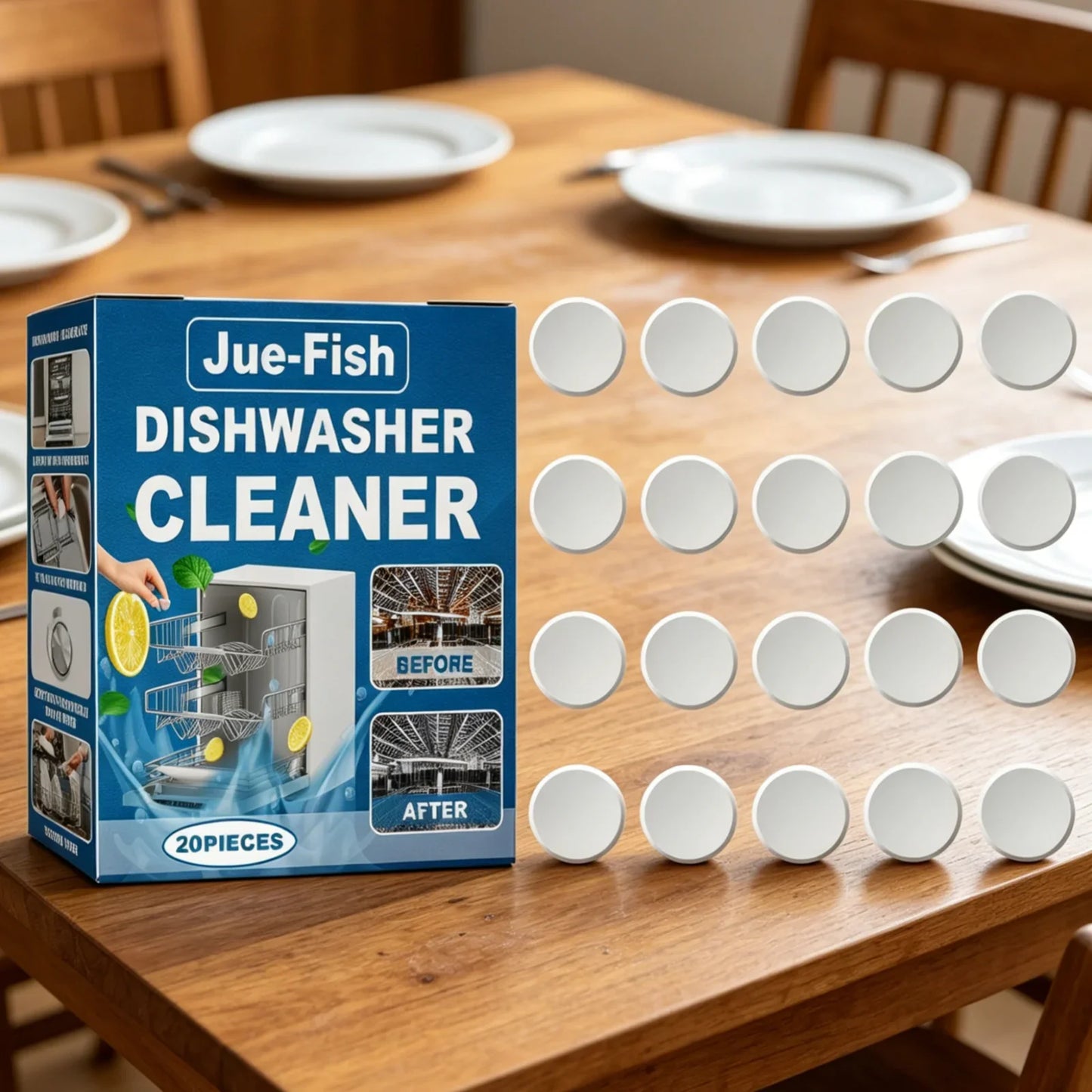 Jue Fish Dishwasher Cleaner Tablets – Descale & Deodorize 20pk