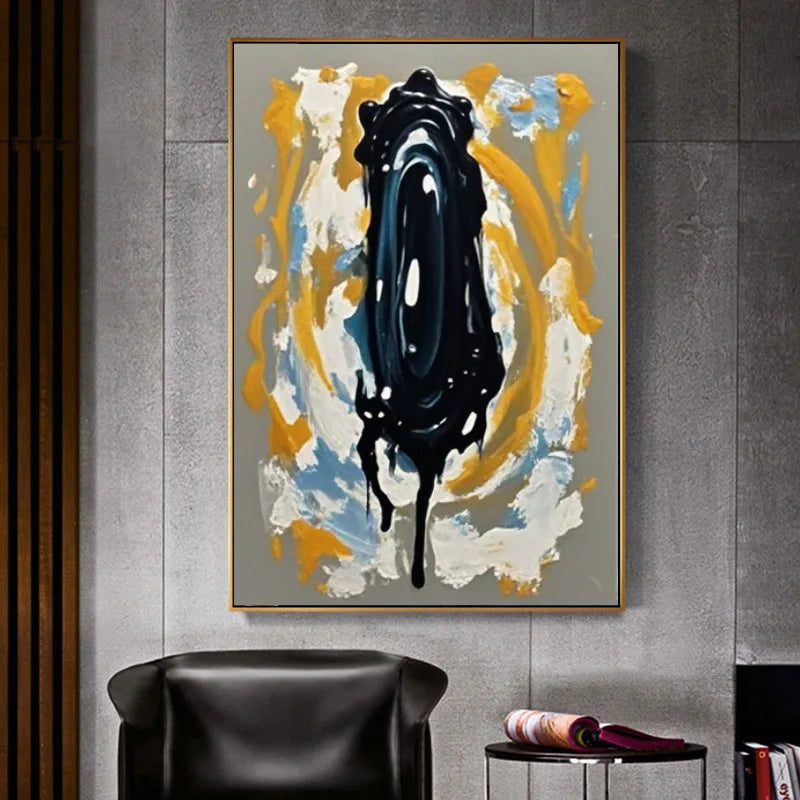 Hand-painted Oil Painting Black and White Modern Minimalist Entrance Three-dimensional Large Floor-to-ceiling Gypsum Painting Peaceful Pleasures Health and Wellness Without frame K Custom