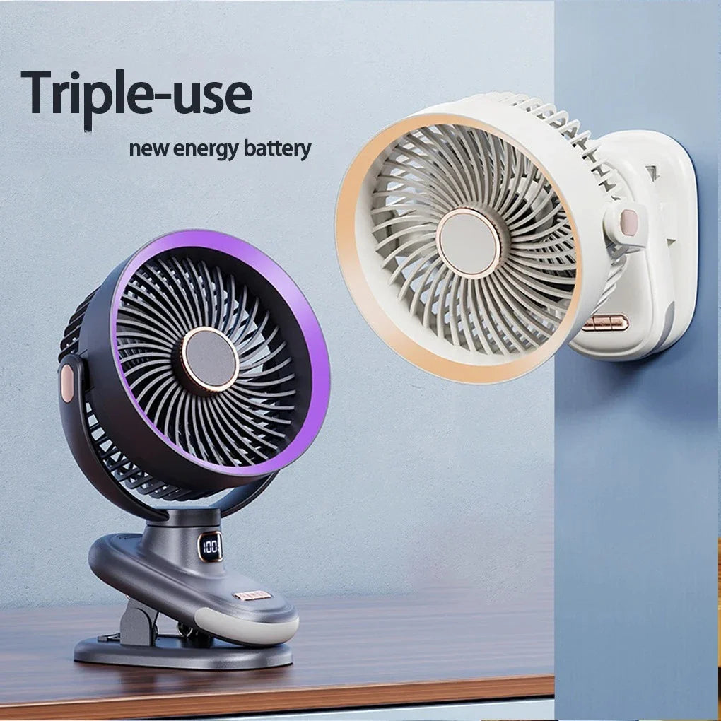 URGGU Mini Clip Desk Fan – 3-in-1, 5 Speeds, 270° Wireless