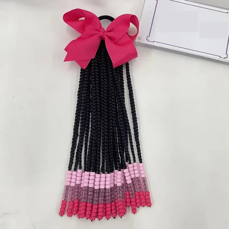Kids Braid Ponytail dreadlock Extension with Bowknot Tie Clip in Braids Hair Extensions Wig Extensions for Girls kids Wigs Peaceful Pleasures Health and Wellness pink