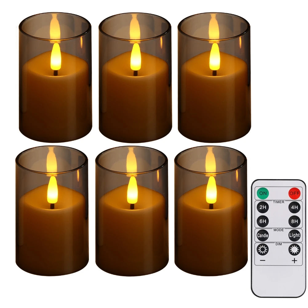 Flickering Flameless LED Pillar Candle Lights with Remote & Embedded Star String for Wishing Wedding Christmas Party Home Decor Peaceful Pleasures Health and Wellness 6pcs Grey set 2 set