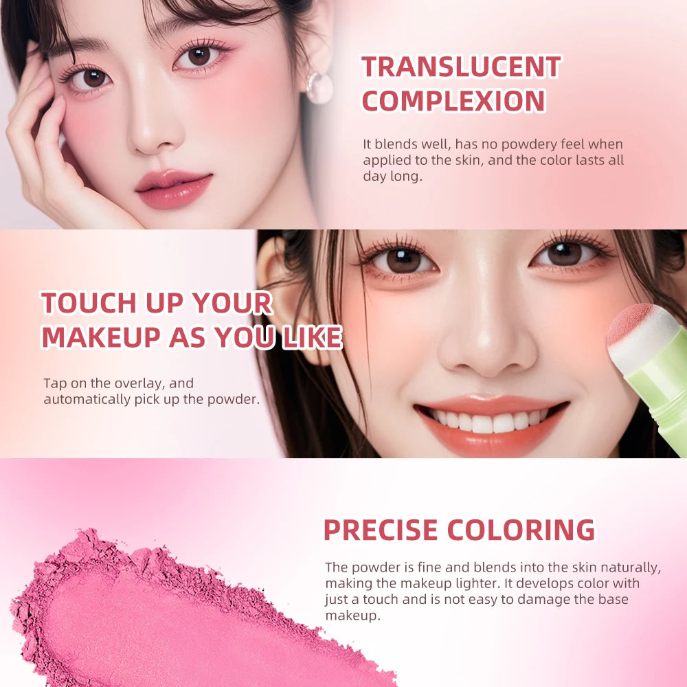 Soft Fog Blush Stick Face Blusher Patting Powder Blusher for Cheeks Cute Korean Style Waterproof Blush Sponge Brush Head 3Colors Peaceful Pleasures Health and Wellness