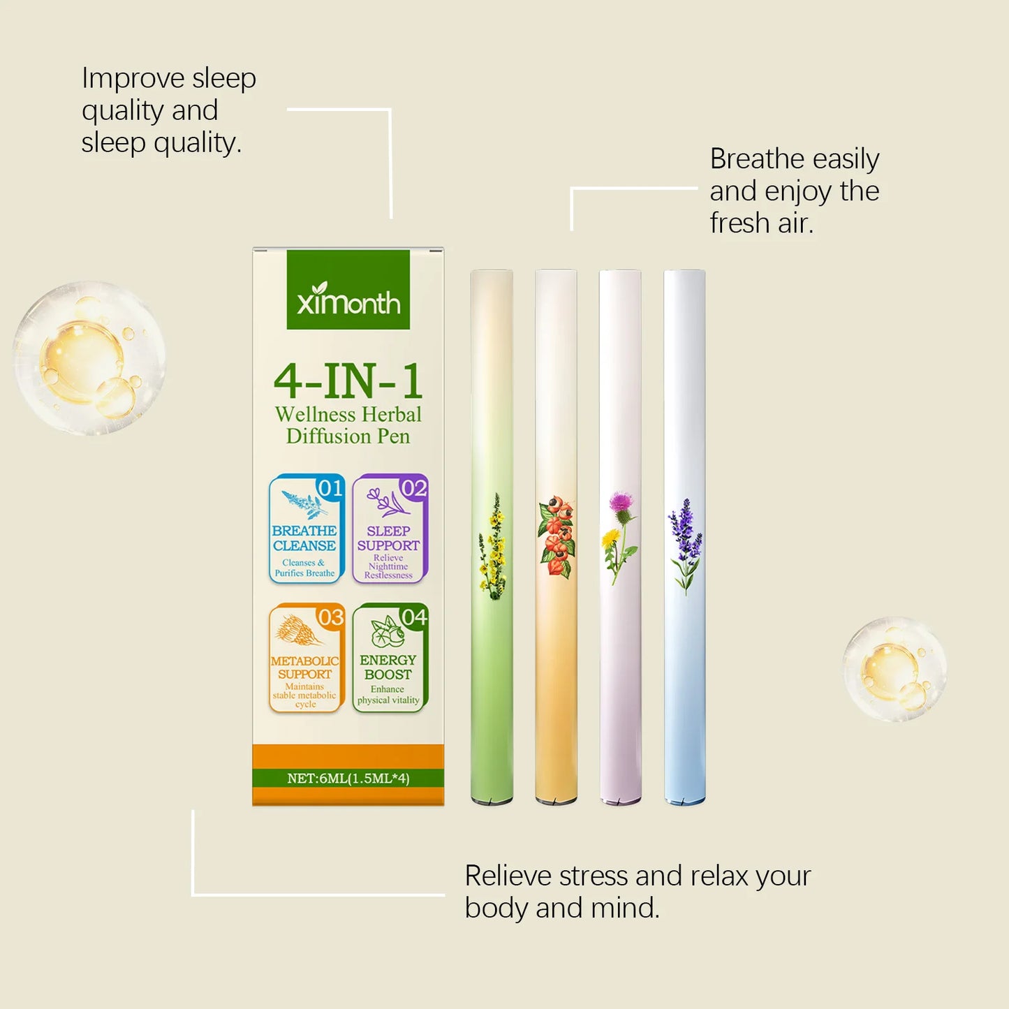 4-in-1 Herbal Aromatherapy Combo Sticks | Focus Mood & Sleep