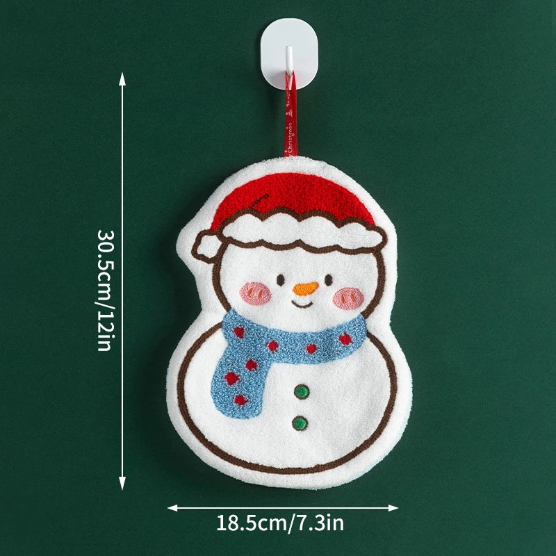 Christmas Series Coral Fleece Hand Towels Super Absorbent Kitchen and Bathroom Towels Santa Claus Hand Wash Cloth Christmas Gift Peaceful Pleasures Health and Wellness Snowman