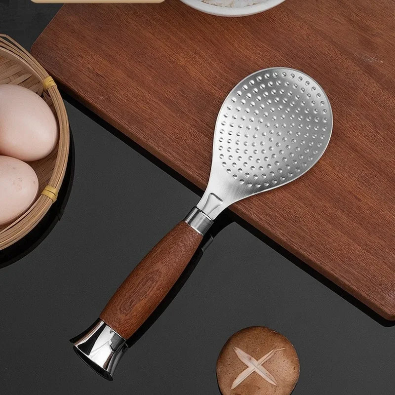 Rice Scoop Thickened Stainless Steel Wooden Handle Spoon Non-stick