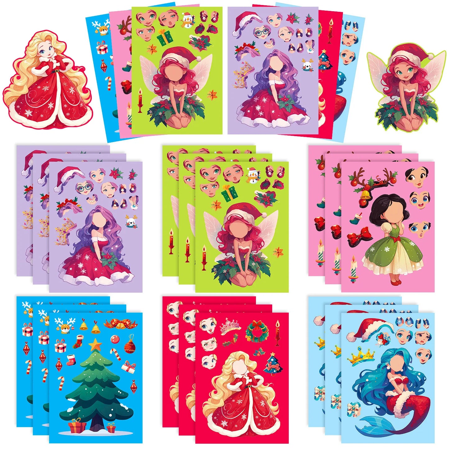 Bview Art Christmas Princess Face Change Stickers Puzzle Doodle DIY