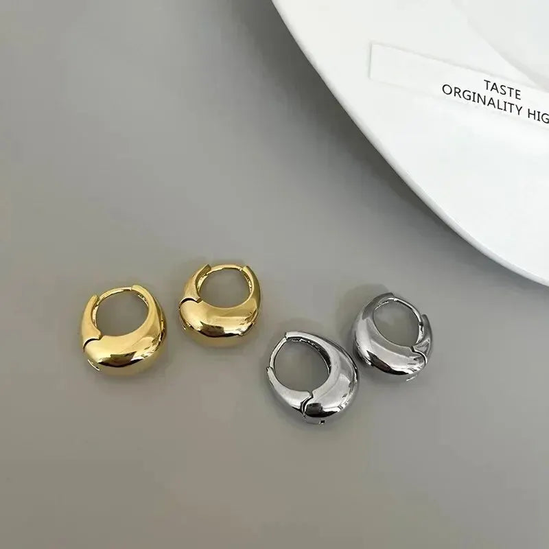 925 Sterling Silver Korean Geometric Hoop Earrings – Women