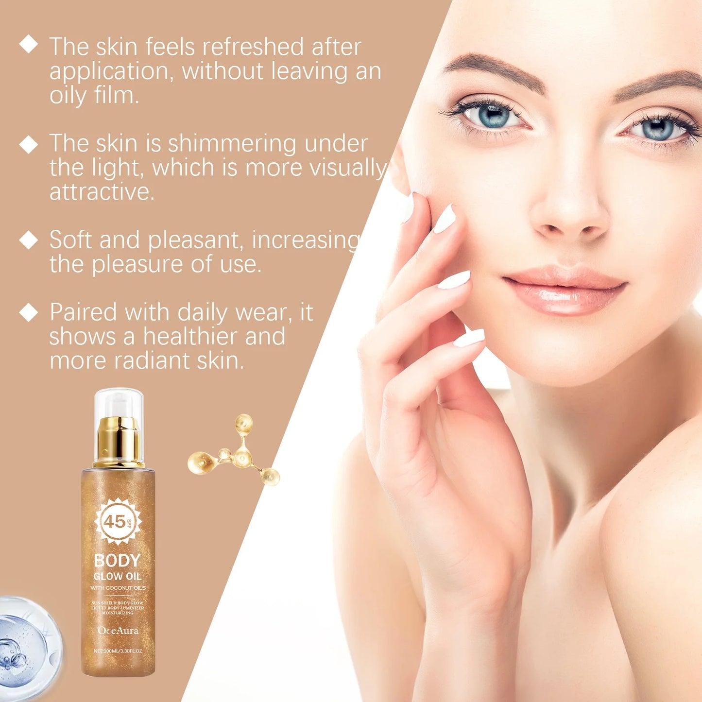OceAura Coconut Body Shimmer Oil – Glow, Hydrate & SPF Protection