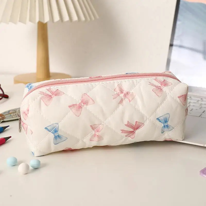 Cute Bow Floral Cherry Pencil Case – Large Capacity Pen Bag