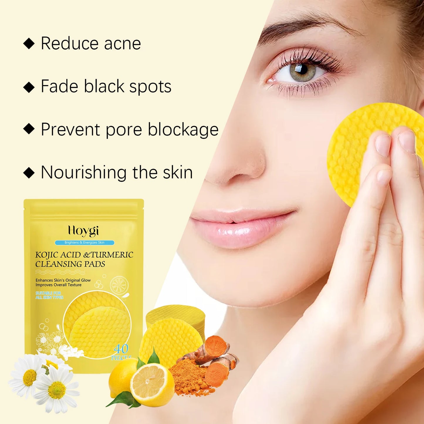 Turmeric Kojic Acid Cleansing Pads – Exfoliate & Brighten (40ct)