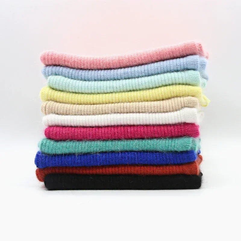 Women's Rabbit Fur Knitted Beanie Hood Hat | Winter Balaclava