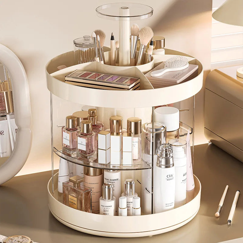 Elegant Premium 360 Rotating Clear Multifunctional Cosmetic Organizer with Brush Holder and Lipstick Tray for Vanity Desk Peaceful Pleasures Health and Wellness