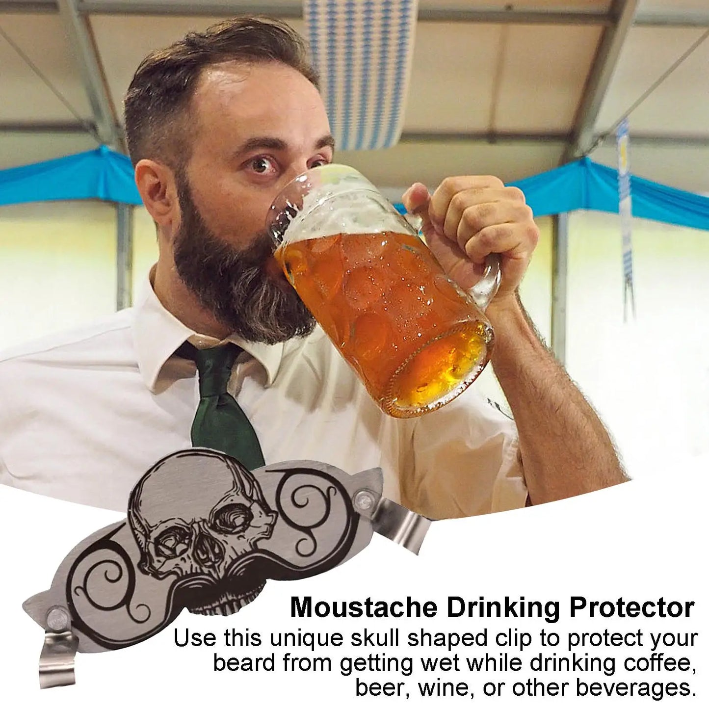 Skull Stainless Steel Mustache Guard for Drinking Mustache Drinking Guard Peaceful Pleasures Health and Wellness