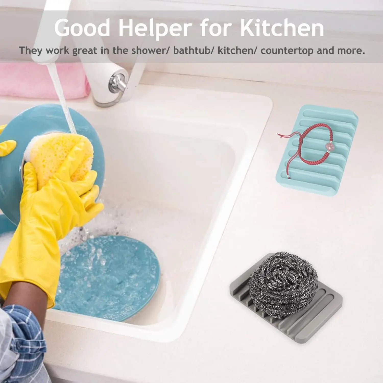 Home Silicone Drain Soap Box Kitchen Bathroom Anti-slip Sink Tray Creative Washing Table Soap Tray Free Punch Drain Rack Peaceful Pleasures Health and Wellness