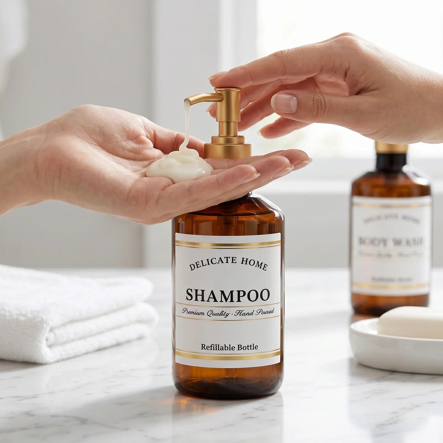 Amber Pump Dispenser Bottles 3-Pack | 500ml Refillable Shower Set