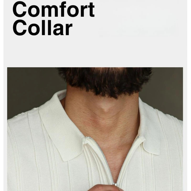 Men's Ice Silk Zipper Polo Shirt | Slim Fit Short Sleeve