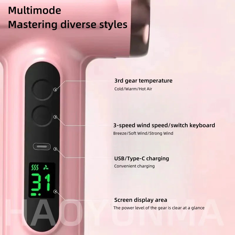 New Wireless Hair Dryer With 30000 Rpm Dry USB Charging For Children/Outdoor/Student Dormitory Blue Light Wireless Hair Dryer Peaceful Pleasures Health and Wellness