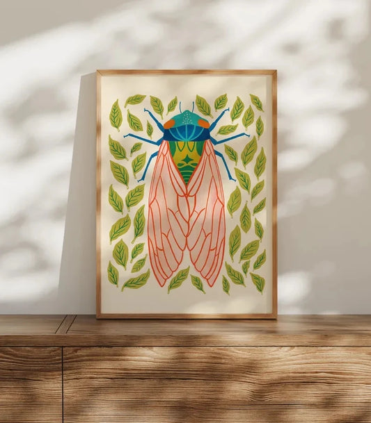 Modern Botanical Cicada Canvas Wall Art Print | Bug Poster Canvas Wall Art Print Peaceful Pleasures Health and Wellness G4687 21x30cm Unframed